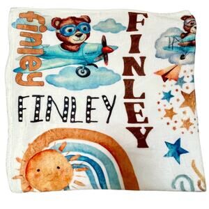 NEW Custom Baby Rainbow Airplane Fleece Blanket - Finley